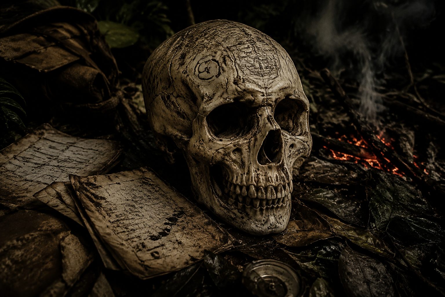 Aged skull with ritual markings