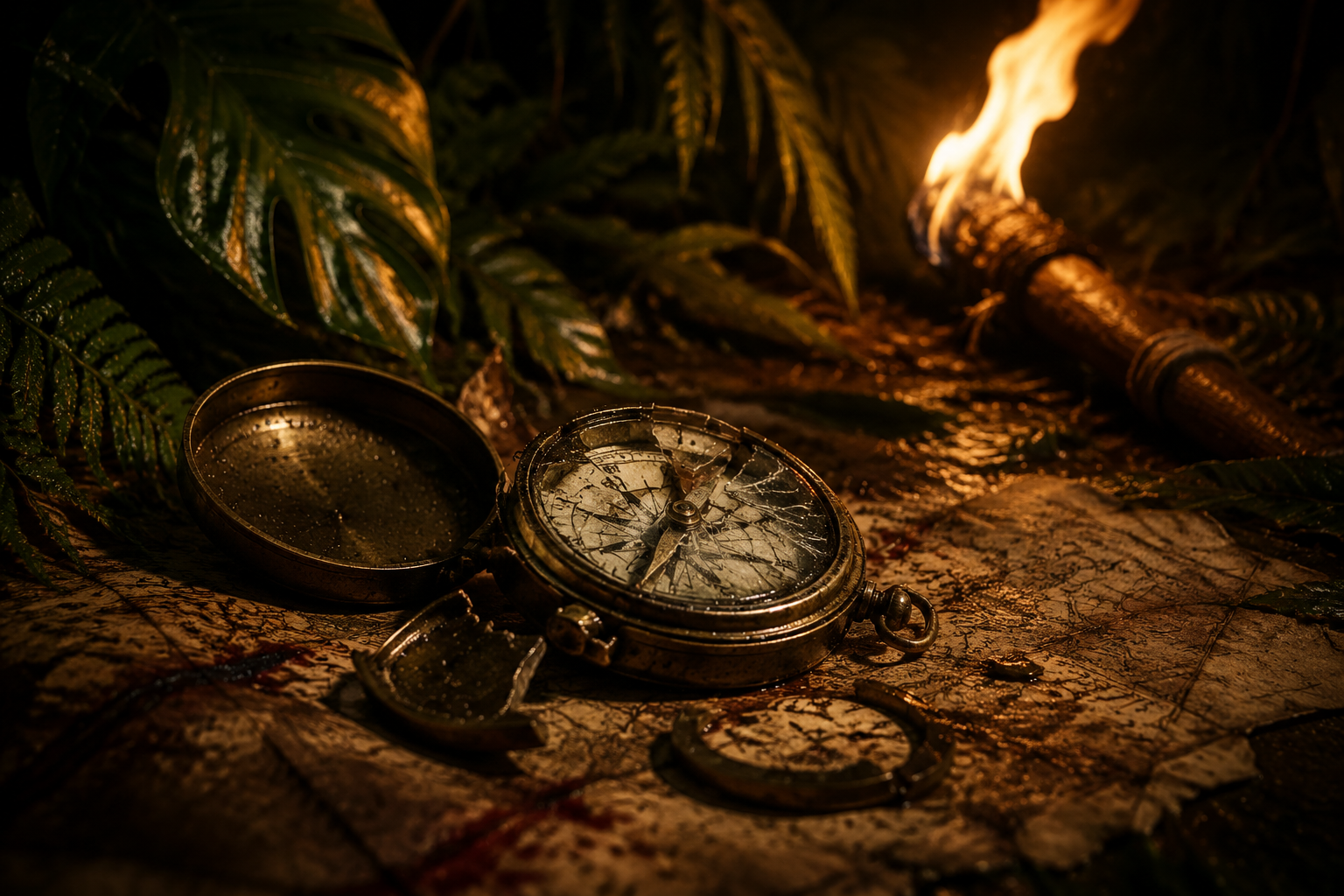 A shattered antique explorer compass